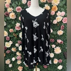 Free People Black Floral Embroidery Swing Mini Dress